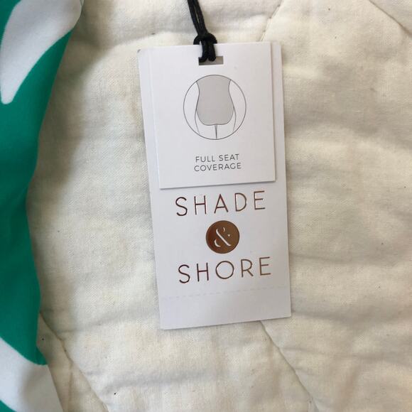 Shade & Shore NWT Women's One Piece Swimsuit Green White Leaf Shirred  M (8/10) - Picture 7 of 11